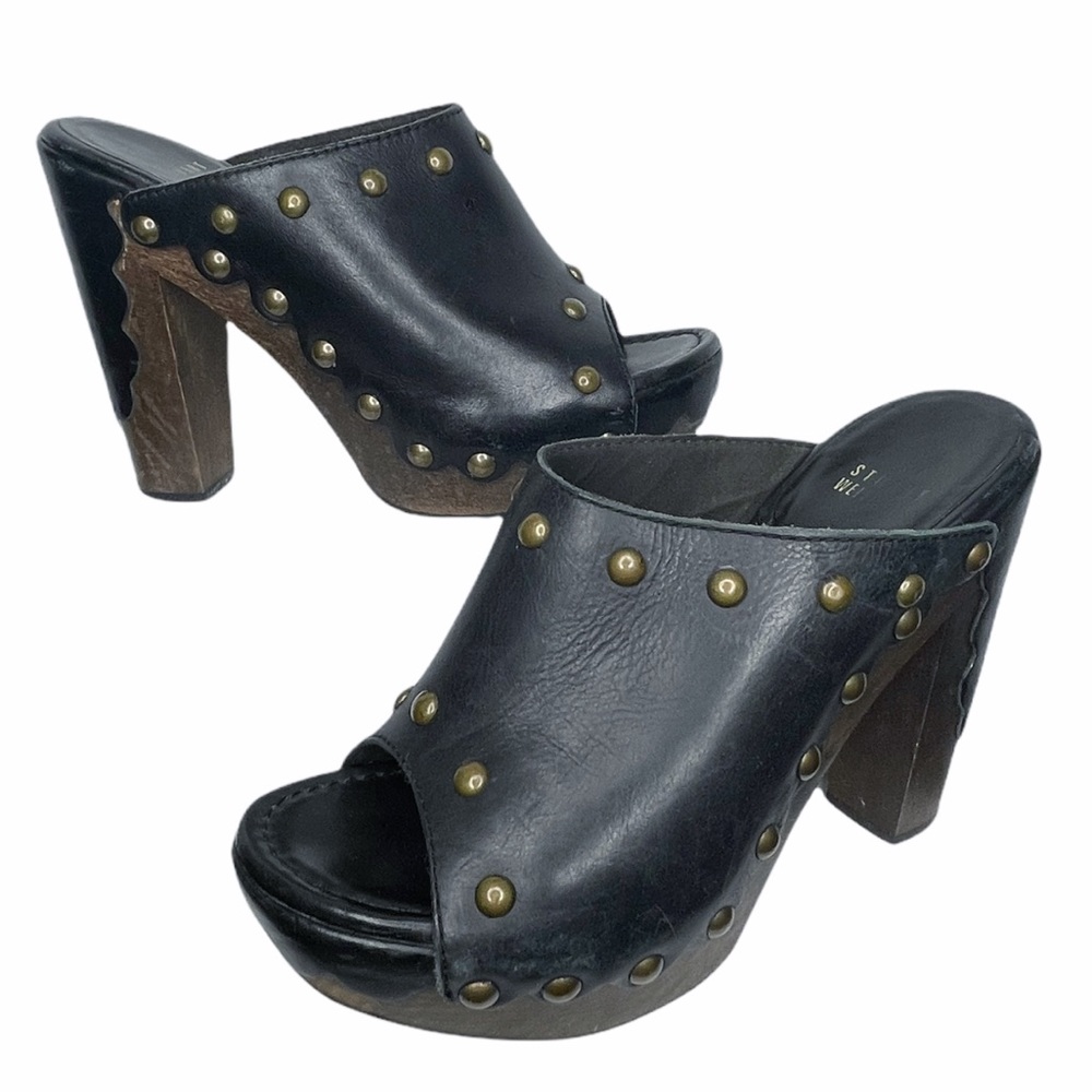Stuart Weitzman Sequoia Studded Leather Wood Heel